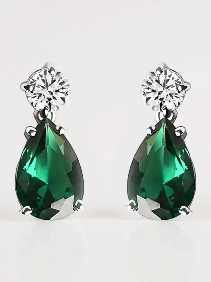 Sterling Silver Solitaire Green Necklace Jewellery Set With Earrings