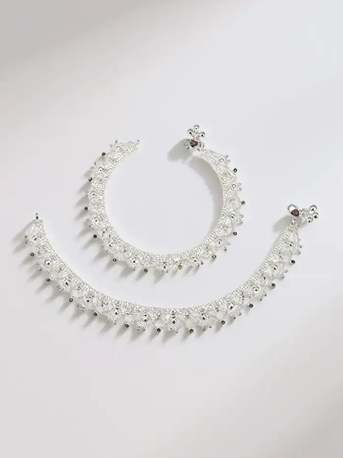 homedecor bharti White Metal Silver Plated Payal Anklet for Women & Girls Anklets Kolusu Payal Ghungroo