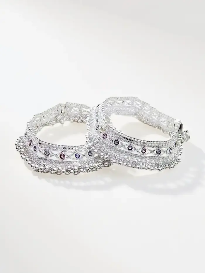 Silver Gola Payal For Women With Jhaalar