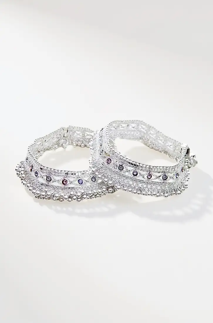 Silver Gola Payal For Women With Jhaalar